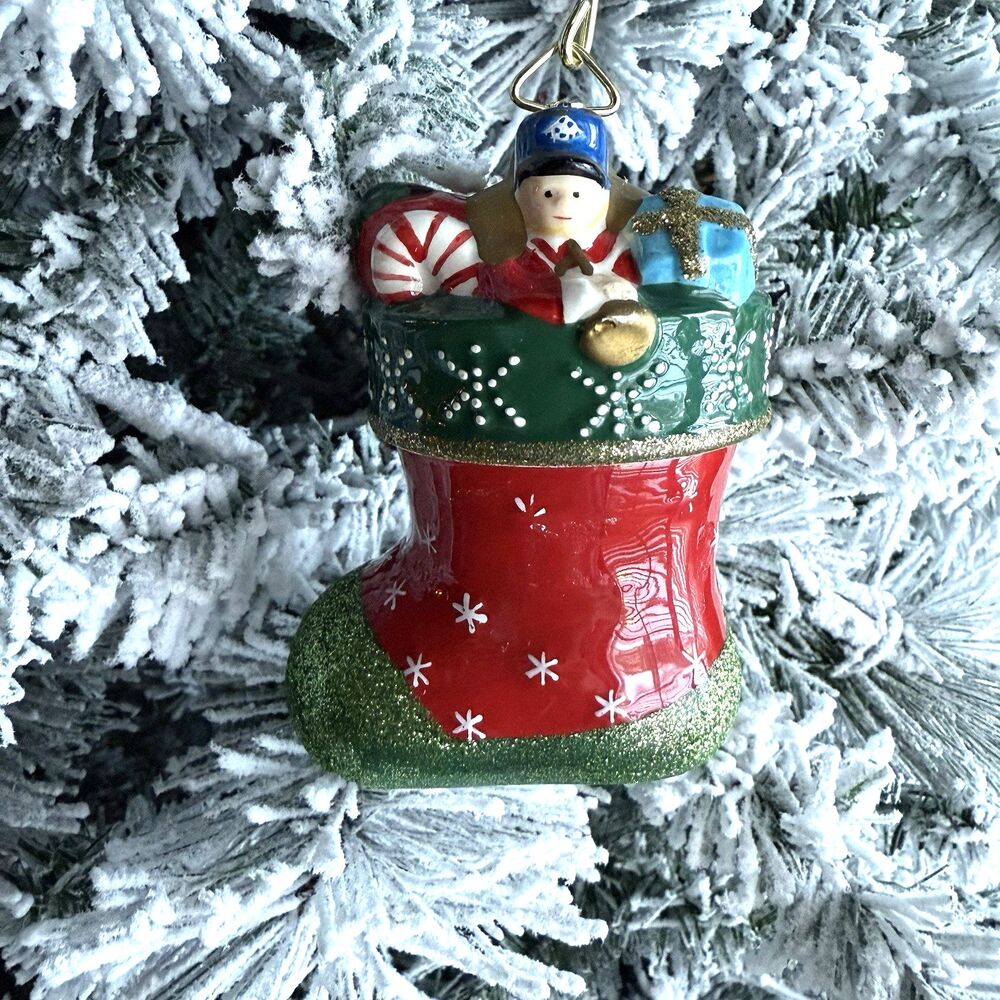 Ceramic Stocking Christmas Ornament Spinning Wind-Up Music Box Xmas Tin Soldier